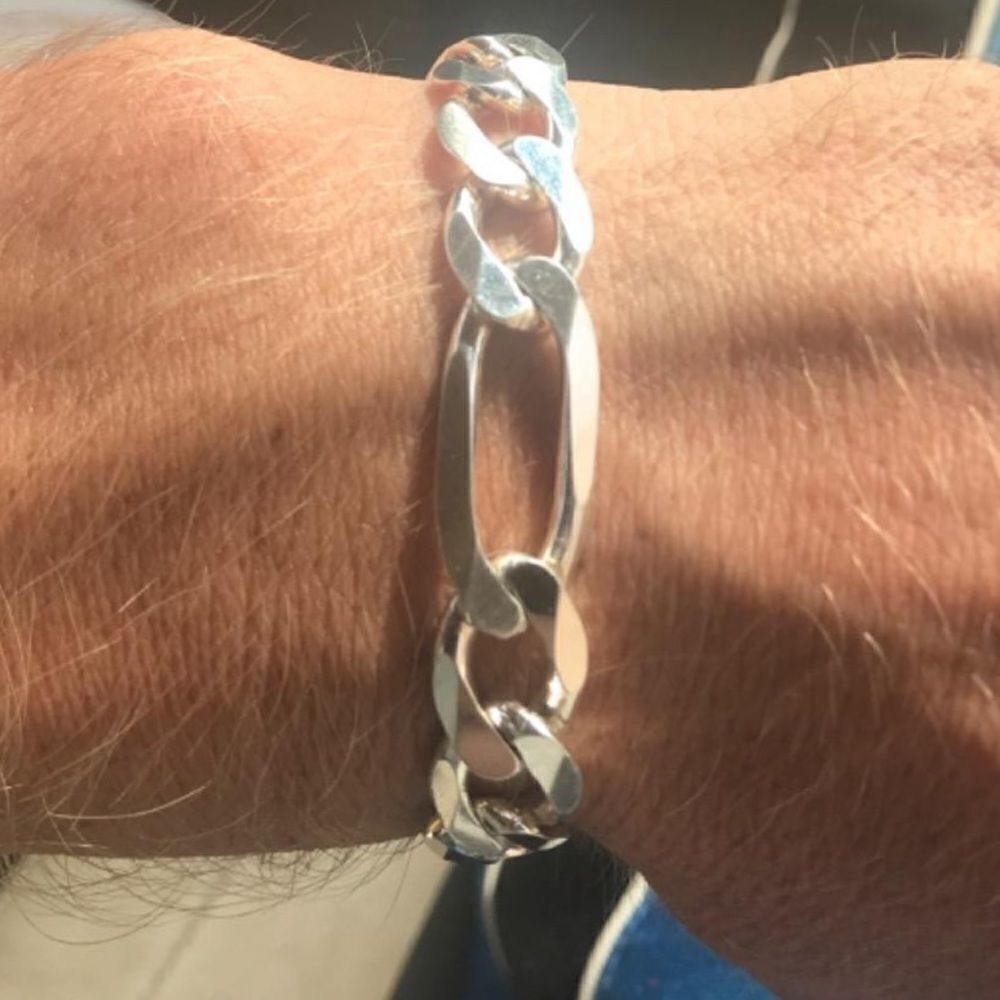 Large Solid Sterlingfigaro Chain Link Bracelet Se… - image 3